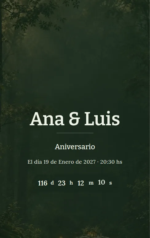 Vista previa de una invitación con el estilo Woods